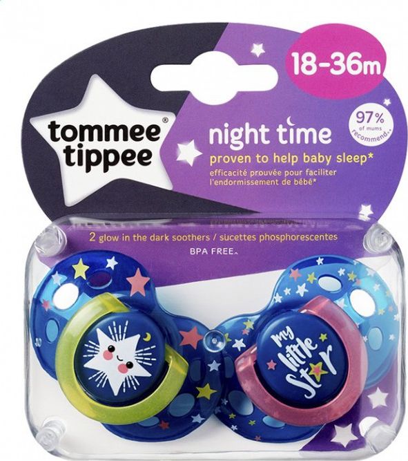 Tommee Tippee Night Soother 18-36 months 2 pcs. (43341360) māneklītis, knupis