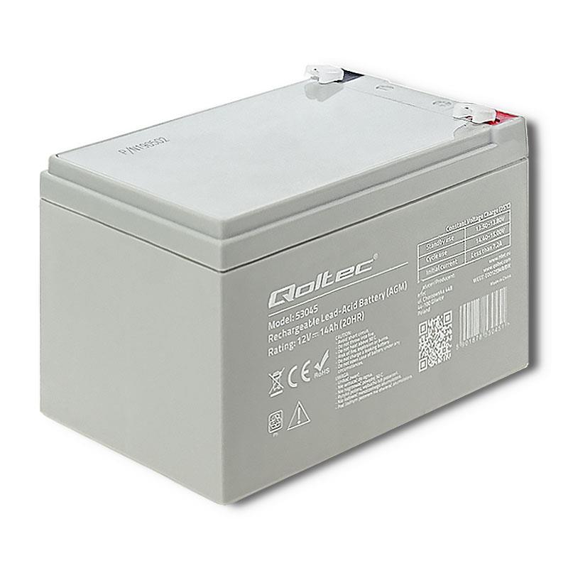 Qoltec Battery AGM | 12V | 14Ah | max.210A UPS aksesuāri