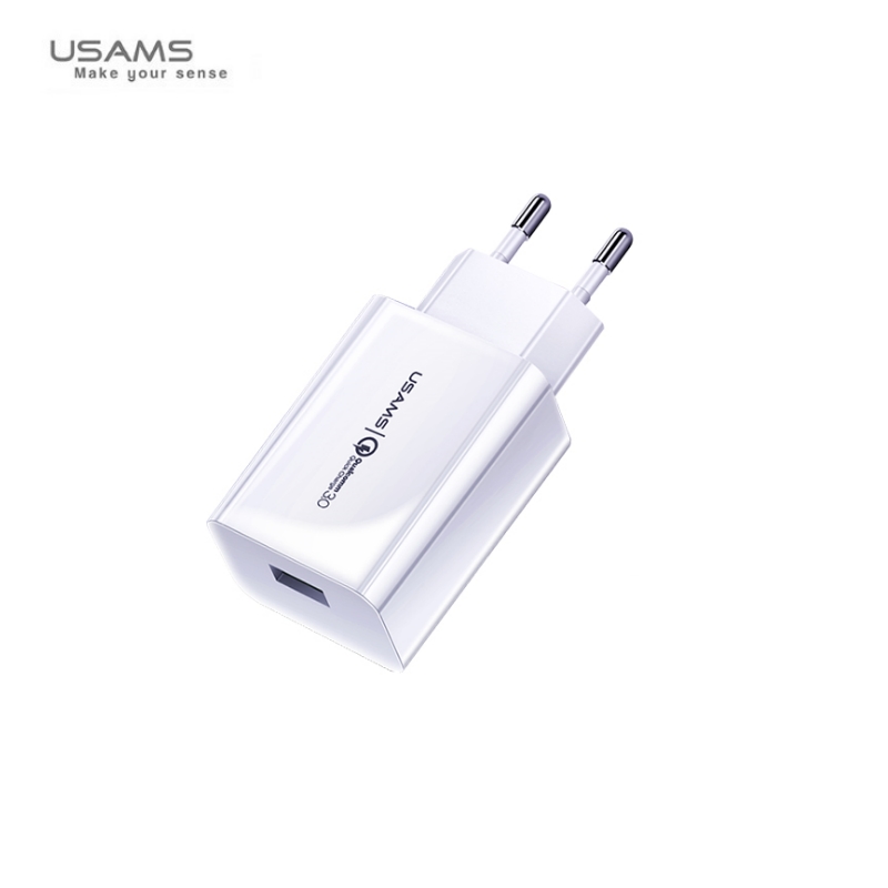 Usams US-CC083 Adaptīvs & Kompakts QuickCharge 3.0 Ātrs 18W Tīkla 3A lādētājs ar Aizsardzību pret pārkaršanu Balta iekārtas lādētājs