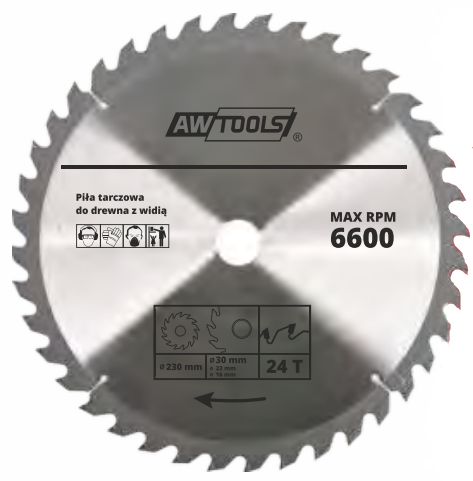 AWTools Pila tarczowa do drewna 400 x 30/22/16mm 30z (AW48488) AW48488 (5902198749660) Elektriskais zāģis