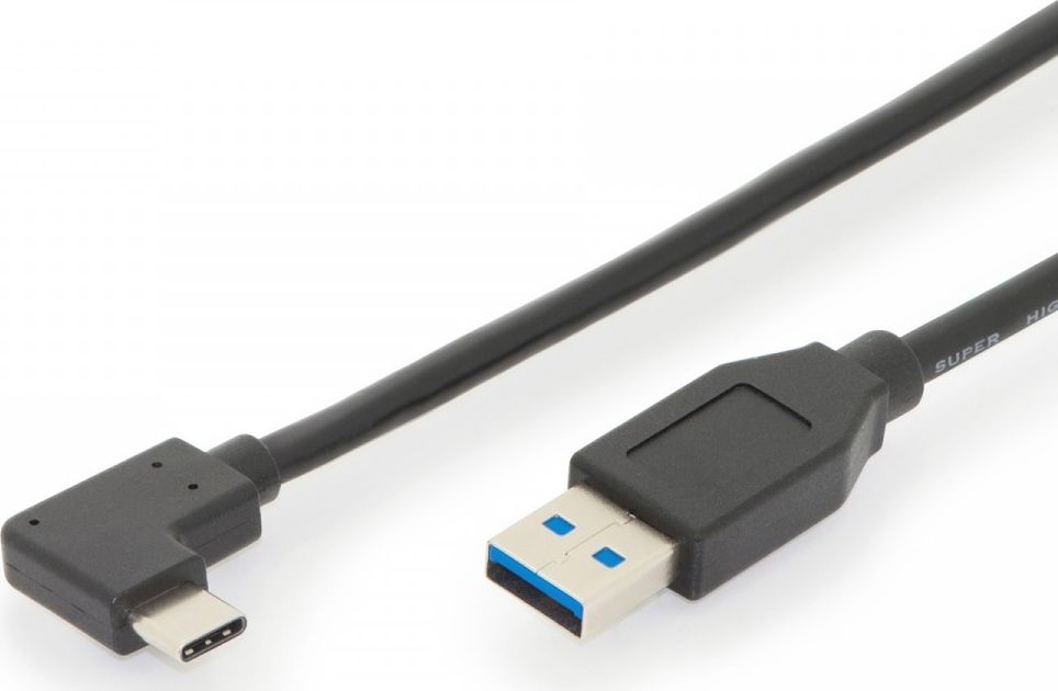 Digitus Connection Cable USB 3.1 Gen.2 SuperSpeed + 10Gbps Type-C 90  / USB A M / M, PD angled black 1m USB kabelis
