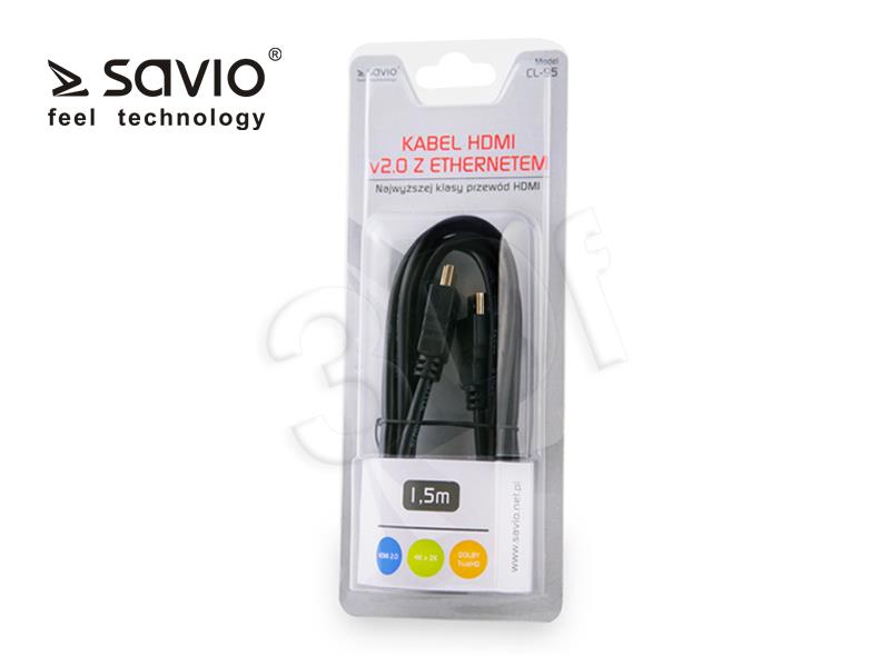 Kabel HDMI Savio CL-95 ( AM-AM M-M PVC 1,5m drut black ) kabelis, vads