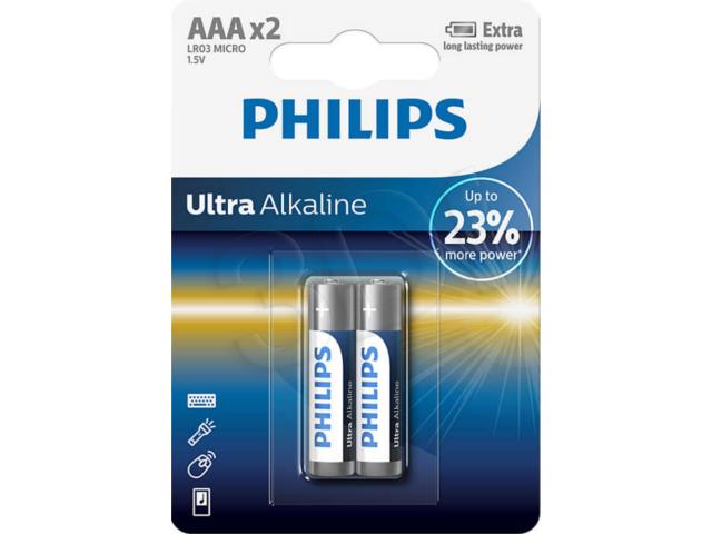 Philips Ultra Alkaline AAA -  2 szt akumulators, baterija portatīvajiem datoriem