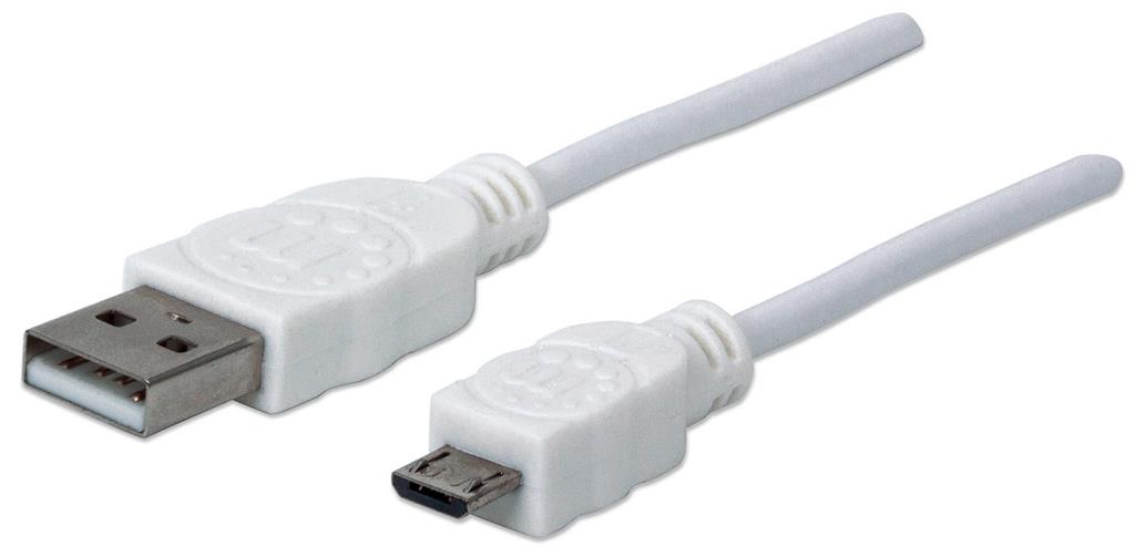 Manhattan USB 2.0 Anschluskabel 1,8m A-St/Micro-B-St. weis USB kabelis