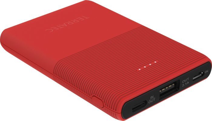 Powerbank TERRATEC P 50 Pocket poppy red 5000mAh USB-C Powerbank, mobilā uzlādes iekārta