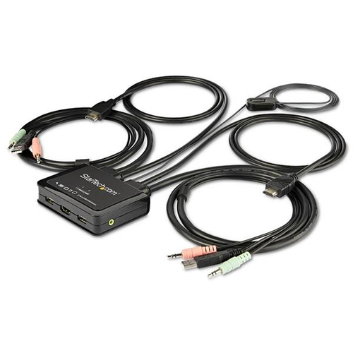 StarTech.com 2 Port HDMI KVM Switch - 4K 60Hz - Compact UHD HDMI USB KVM Switch with 4ft Cables & Audio - Bus Powered & Remote Switching (SV USB centrmezgli