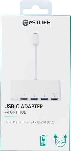 HUB USB eSTUFF USB-C - 4x USB3.0, bialy (ES623007WH) USB centrmezgli