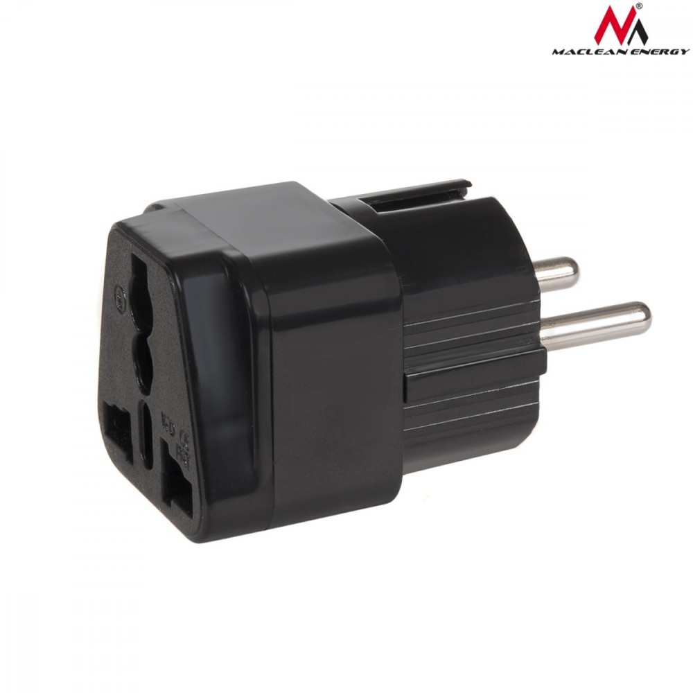 Adapter socket UK on EU plug universal Maclean MCE155 black aksesuārs mobilajiem telefoniem