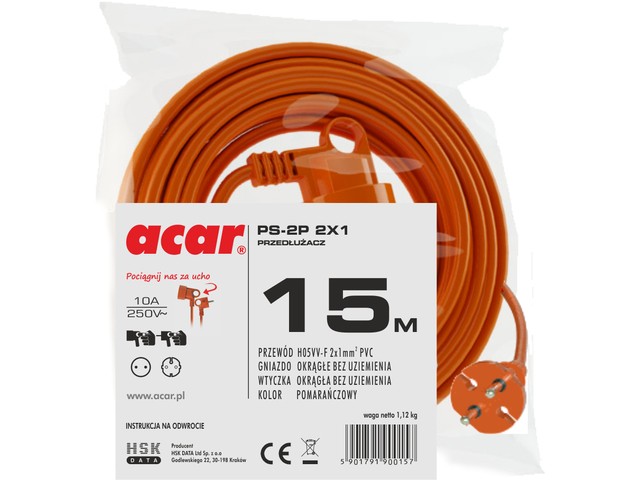 Extension cord PS-2P 2x1 15m orange kabelis datoram