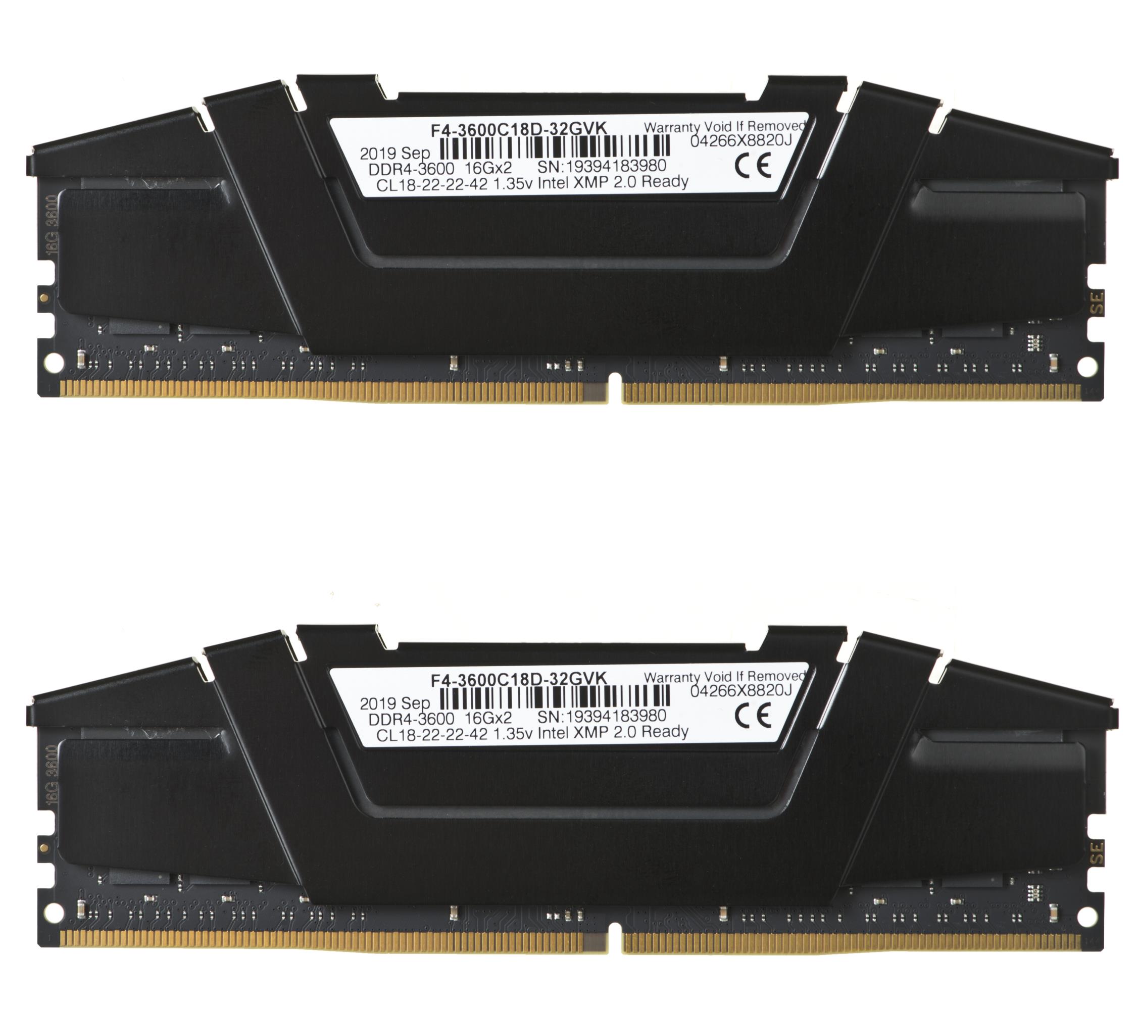 G.SKILL RipjawsV Black 32GB [2x16GB 3600MHz DDR4 CL18 XMP2 DIMM] operatīvā atmiņa