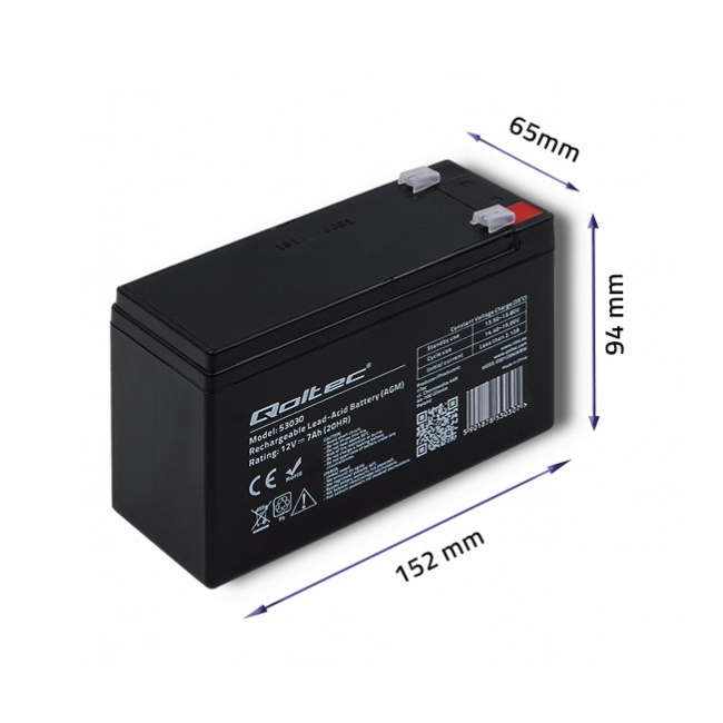 Qoltec Gel battery 12V | 9Ah | max.90A | AGM UPS aksesuāri