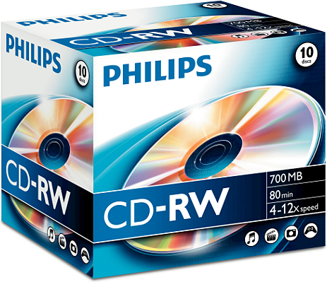 CD-RW Philips 700MB  10pcs jewel case carton box 4-12x matricas