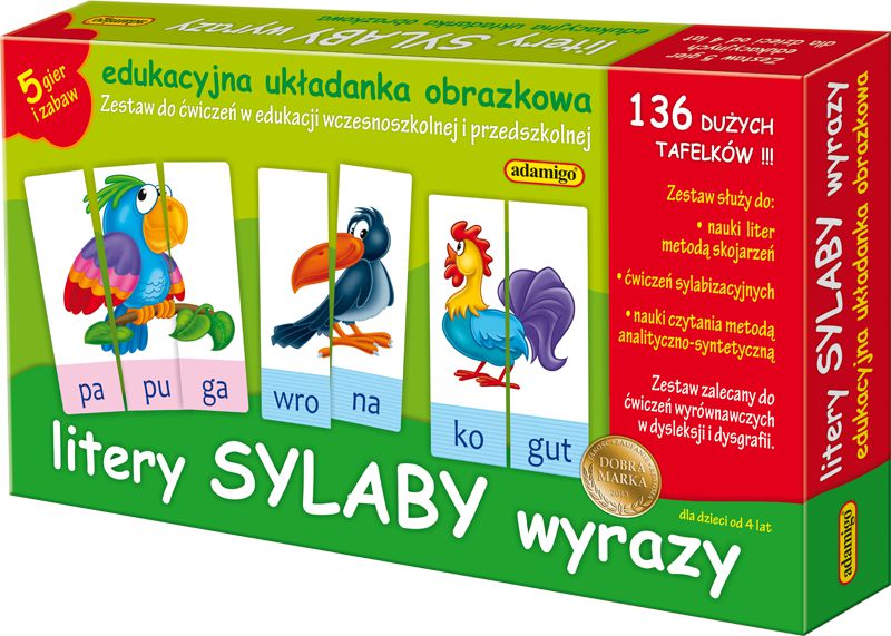 Adamigo Litery Sylaby Wyrazy - Edukacyjna Ukladanka Obrazkowa 6076 (5902410006076) galda spēle