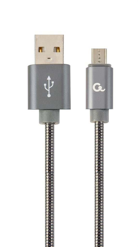 Gembird Premium spiral metal Micro-USB charging and data cable,2m,metallic-grey USB kabelis