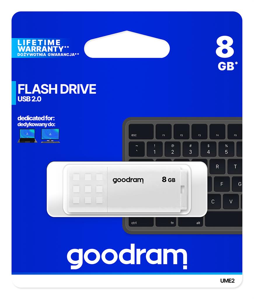 GOODRAM memory USB UME2 8GB USB 2.0 White USB Flash atmiņa