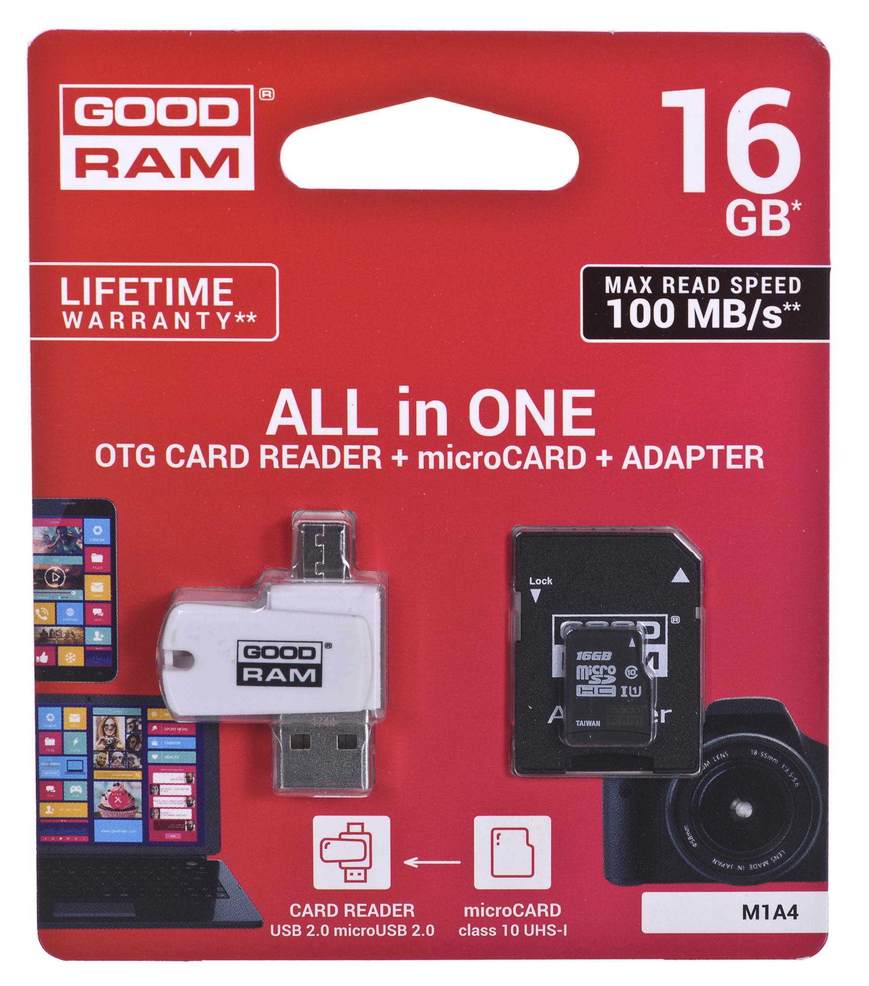 microSDHC card 16GB CL10 + adapter + reader atmiņas karte