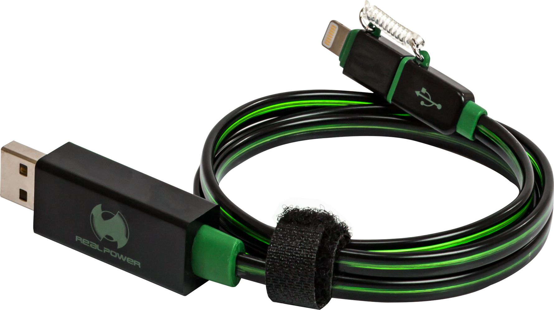 RealPower Floating lightning/micro USB Cable green USB kabelis