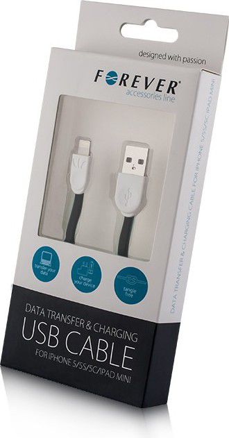 Forever Kabel USB iPhone 5/6 Black Silikon plask aksesuārs