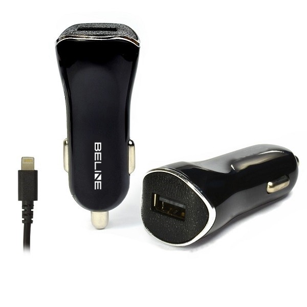 Car charger 1xUSB + lightning 1A black iekārtas lādētājs