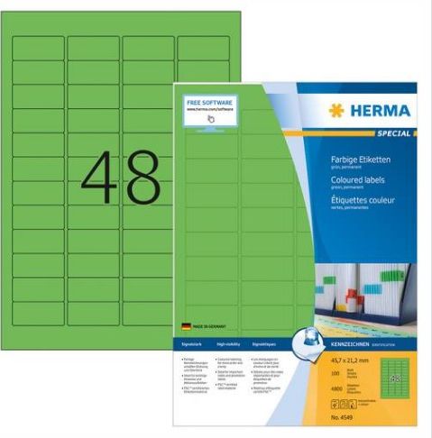 HERMA Etiketten A4 grun 45,7x21,2mm Papier matt 4800 St. uzlīmju printeris
