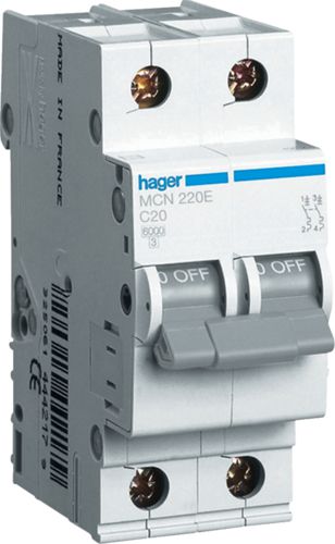 Hager Circuit breaker 2P C 20A 6kA AC (MCN220E)