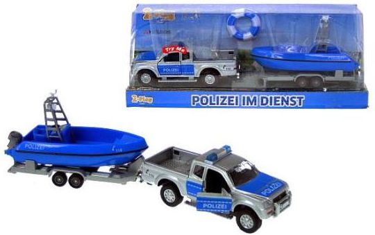 Hipo Auto Policja 12cm z lodka   (510614) Rotaļu auto un modeļi