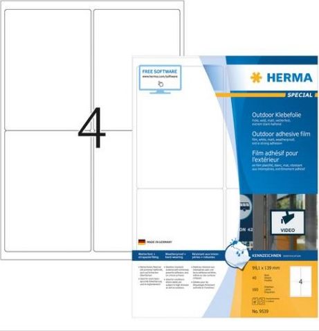 Herma Odporne na warunki atmosferyczne etykiety foliowe A4, 99,1 x 139 mm, biale, wyjatkowo silna przyczepnosc, rozciagliwe - 9539 9539 (400 uzlīmju printeris