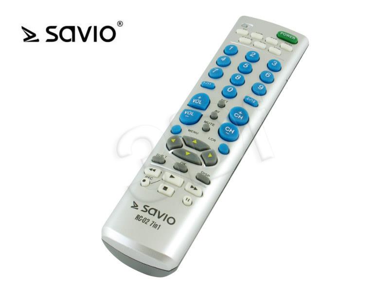 Savio RC-02 Universāla Pults TV / DVD / SAT / DVB / AMP / VCR / 8 in 1 / Sudraba pults