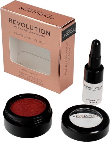 Makeup Revolution Flawless Foils Metaliczny cien do powiek + baza Rose Gold 7321104 (5057566021104) ēnas