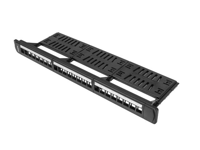 Patch panel 24 ports 1U 19 inch blank black with organizer to keystone modules datortīklu aksesuārs