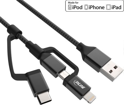 InLine 3-in-1 - USB Cable - USB (M) to Micro-USB Type B (M) - USB2.0 - 1.5m - Black (31415S) kabelis, vads