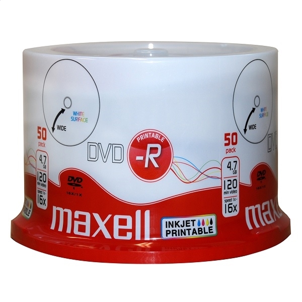 MAXELL DVD-R 4,7GB 16X PRINTABLE FF WHITE CAKE*50 275701.40.TW matricas