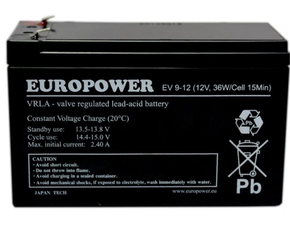 AUKUMULATOR EUROPOWER EV 12V 9Ah UPS aksesuāri