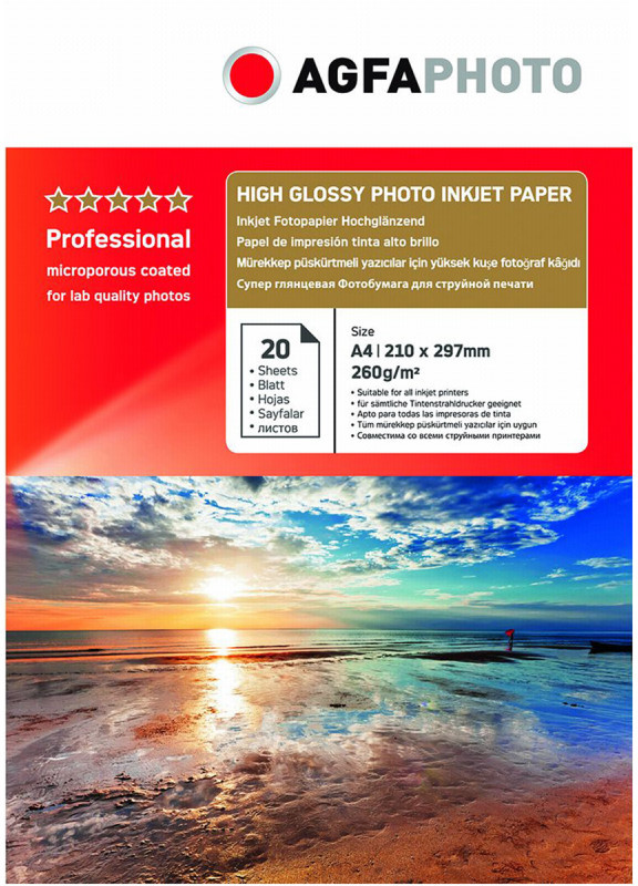 AgfaPhoto Professional Photo Paper High Gloss 260 g A 4 20 Bl papīrs