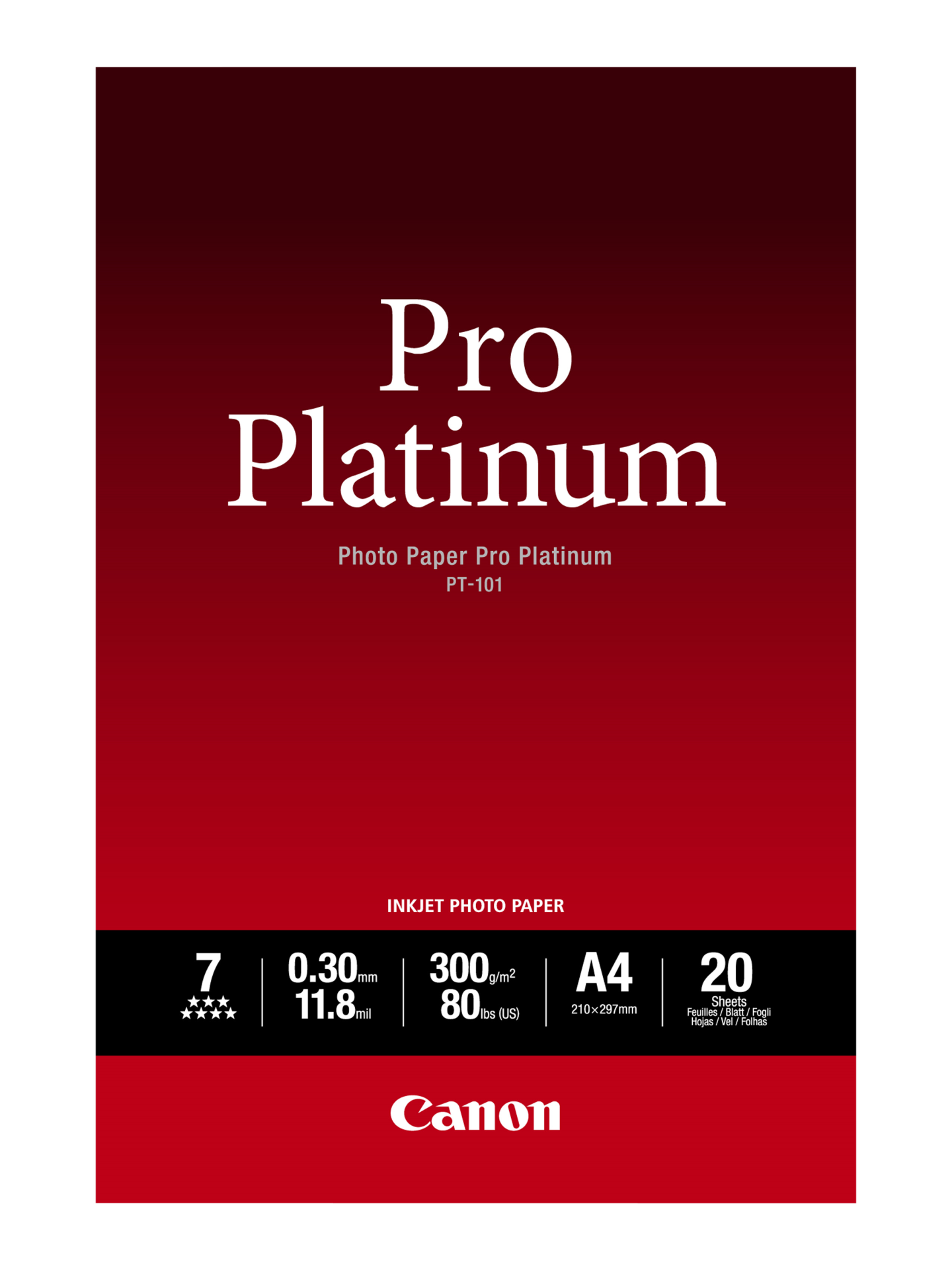 Canon PT101 Pro Platinum Photo | 300g | A4 | 20sheets foto papīrs