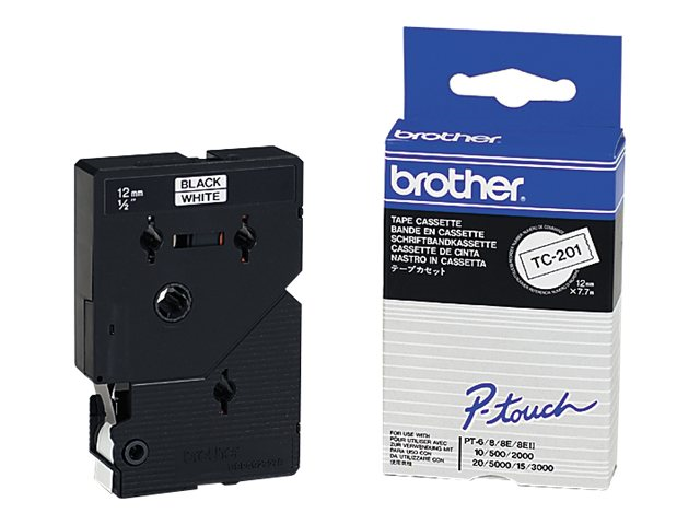 Tape Brother 12mm BLACK ON WHITE TAPE biroja tehnikas aksesuāri