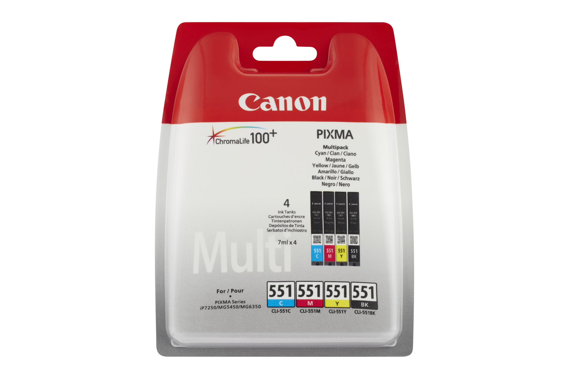 Ink Canon CLI551 C/M/Y/BK Multi Pack  BLISTER with security | iP7250/MG5450/MG63 kārtridžs