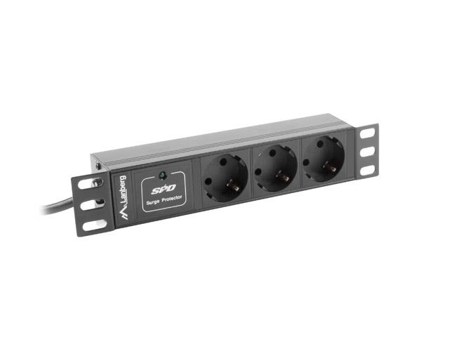 Surge protector Rack PDU 10 1U 3x Schuko 2m 10A black C14 elektrības pagarinātājs