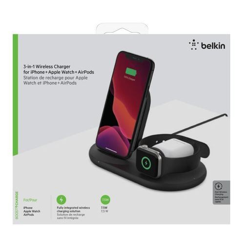 Belkin 3-in-1 wirel. Charger for Apple Watch/iPhone, black iekārtas lādētājs