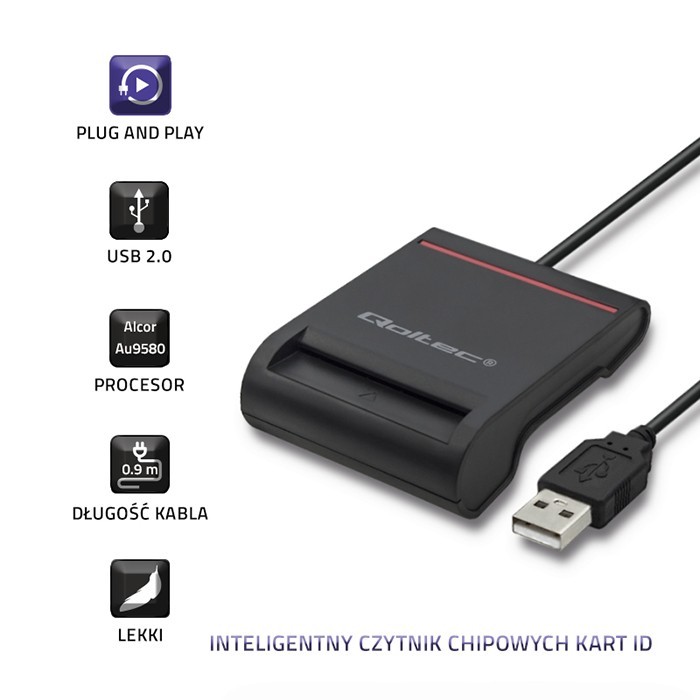 Qoltec ID |USB 2.0|Plug&Play karšu lasītājs