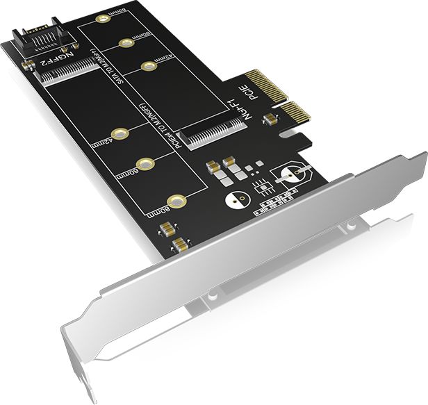 Icy Box IB-PCI209  PCIe-Card,  1x M.2 SATA SSD zu SATA III + 1x M.2 PCIe SSD to PCIe x4 Host Full Profile piederumi cietajiem diskiem HDD