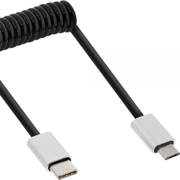 InLine - USB Cable - USB-C (M) to Micro-USB Type B (M) - USB2.0 - 2.0m - Wrapped - Black (35862) kabelis, vads