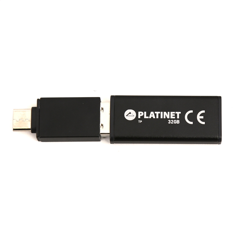 Platinet PMFEC32B 2in1 32GB USB 2.0 un Micro Type-C Pieslēguma OTG Adapteris Telefonam Planšetdatoram Melns USB Flash atmiņa