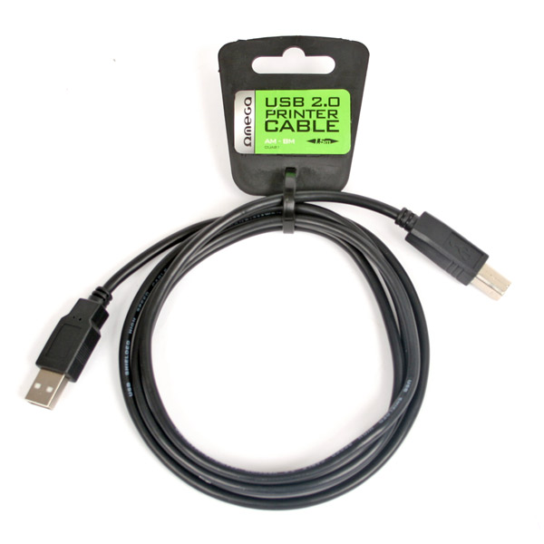 Omega OUAB1 USB 2.0 A-plug AM-BM Printera vads Melns USB kabelis