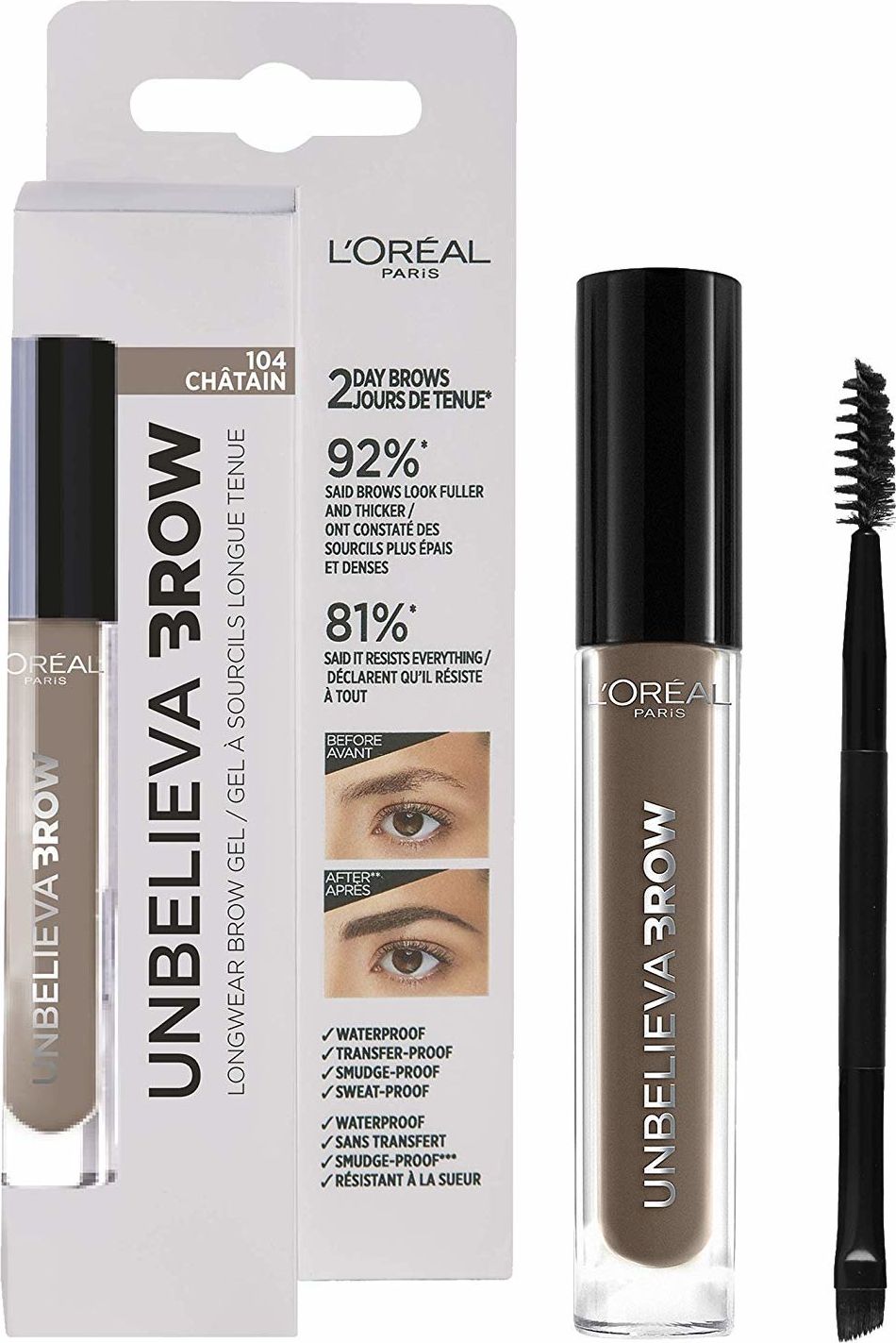 L'Oreal Paris Ilgai isliekantis antakiu gelis L'oreal Paris UnbelievaBrow 3.4 ml, 104 Brown 3600523674640 (3600523674640) ēnas