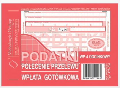 Michalczyk & Prokop Polecenie przelewu 4 odcinkowe A6 80 kartek (476-5) 445-5-MIEKKIE (5906858002584)  rezerves daļas un aksesuāri printeriem