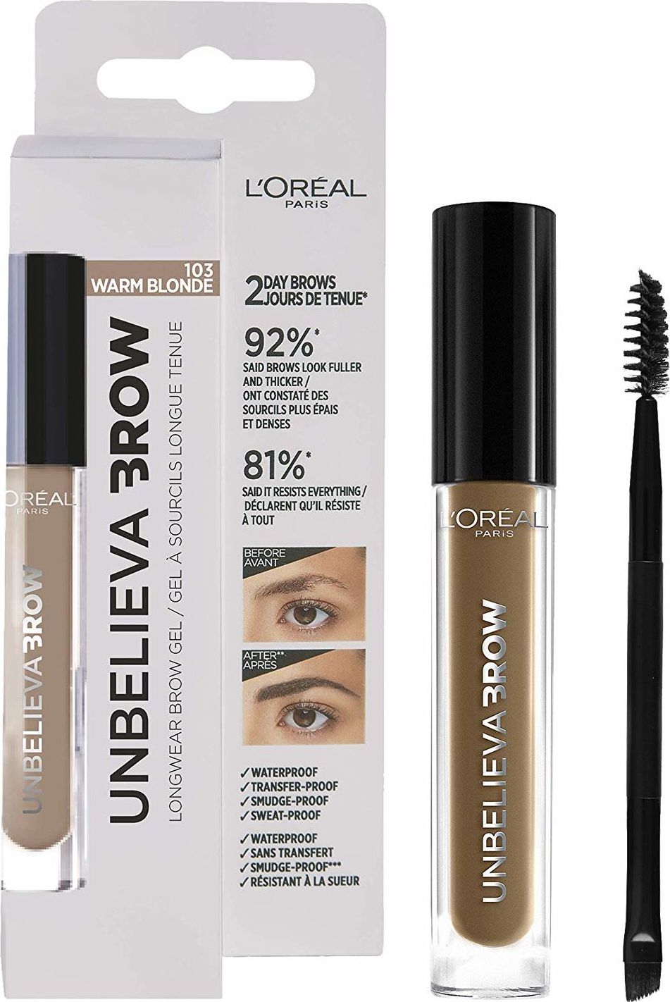 L'Oreal Paris Ilgai isliekantis antakiu gelis L'oreal Paris UnbelievaBrow 3.4 ml, 103 Warm Blonde 3600523674602 (3600523674602) ēnas