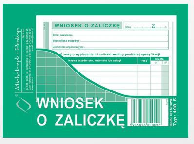 Michalczyk & Prokop Wniosek o zaliczke A6 40 kartek (408-5) 408-5 (5906858000092)  rezerves daļas un aksesuāri printeriem