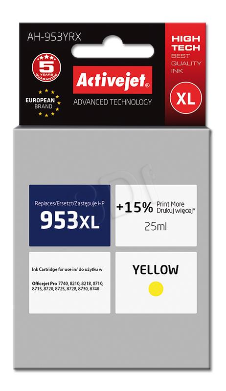 Activejet AH-953YRX ink (replacement for HP 953XL F6U18AE; Premium; 25 ml; yellow) kārtridžs