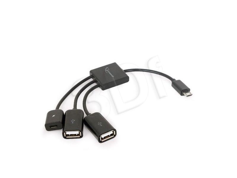 Gembird cable Micro USB OTG BM -> 2x USB AF + micro BF, 0,15 m USB kabelis